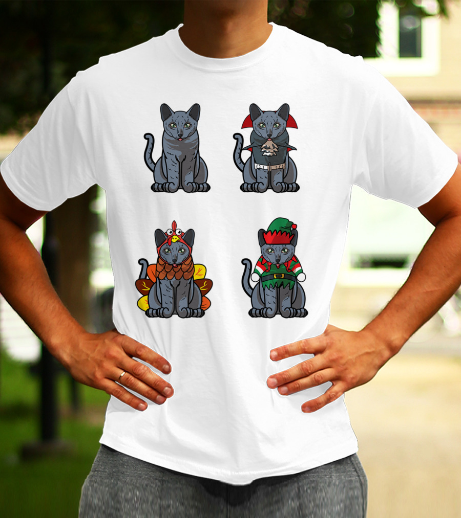 Blue Cat Halloween Thanksgiving Christmas Costumes T-Shirt