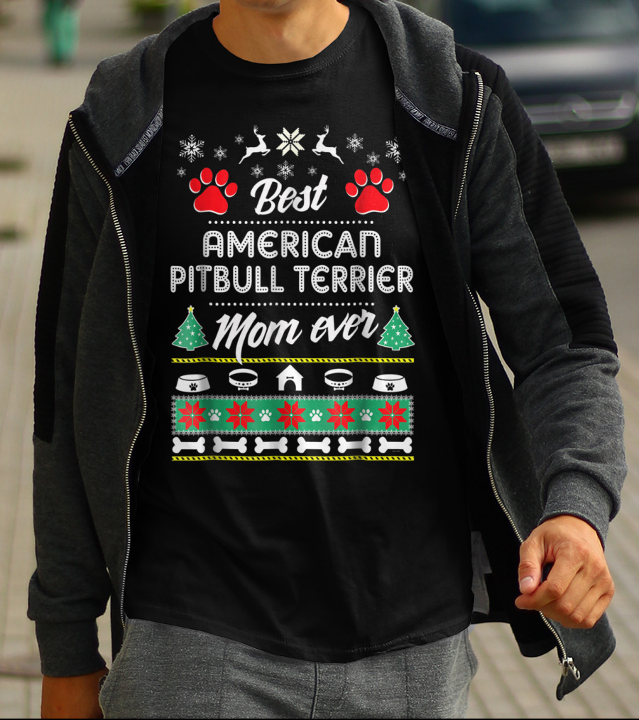 Best American Pitbull Terrier Mom Ever Christmas Ugly T-Shirt