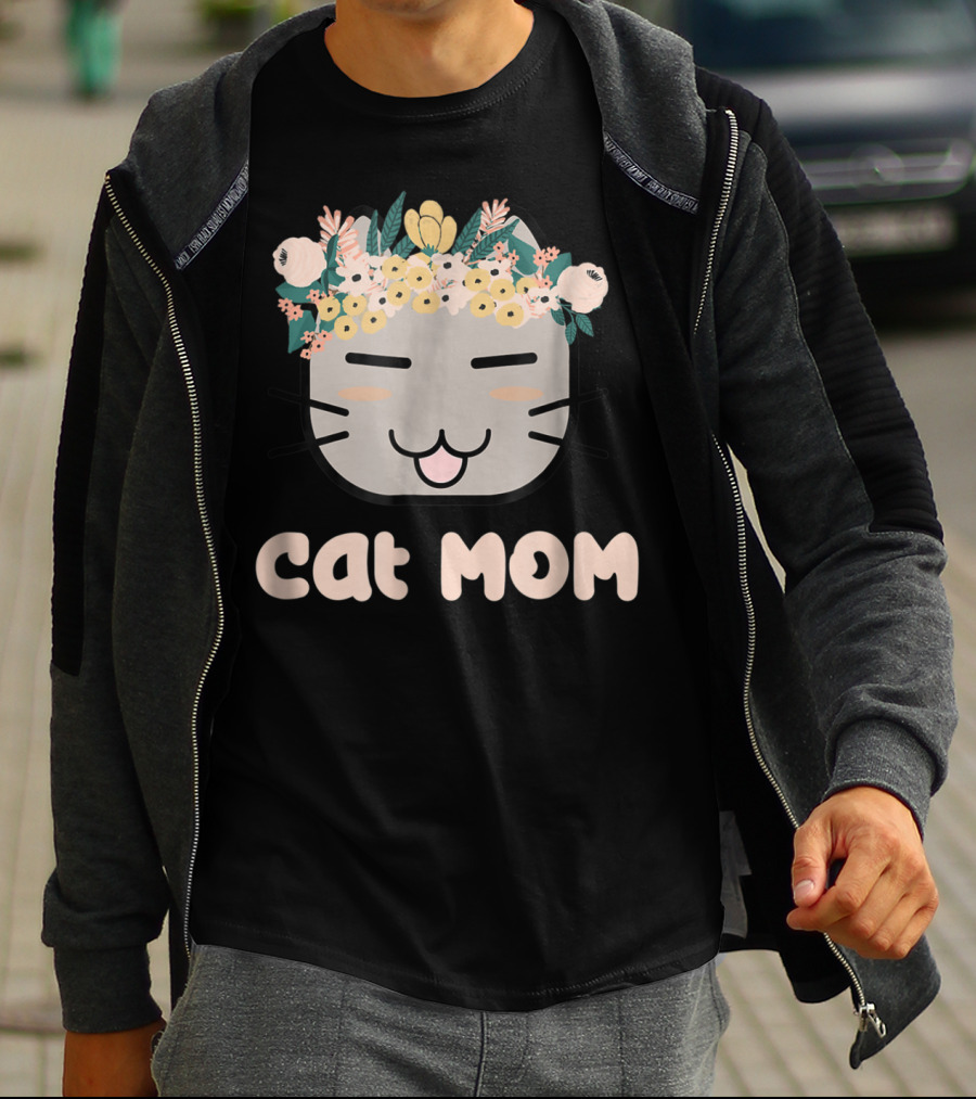 Cat Mom Floral Cat With Flower Crown T-Shirt