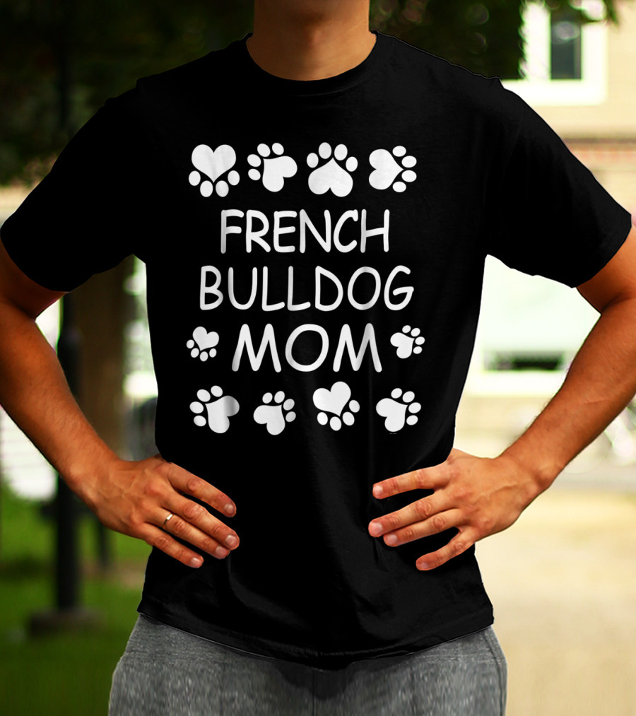 French Bulldog Mom Paw Print Heart T-Shirt