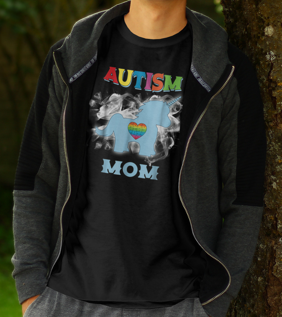 Autism Mom Unicorn With Heart Puzzle Autism Awareness Rainbow63 T-Shirt