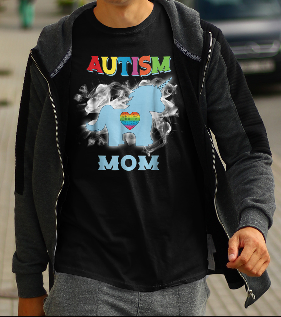Autism Mom Unicorn With Heart Puzzle Autism Awareness Rainbow63 T-Shirt
