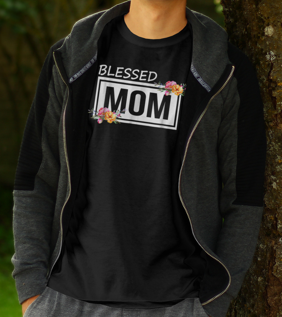 Blessed Mom Floral Text T-Shirt