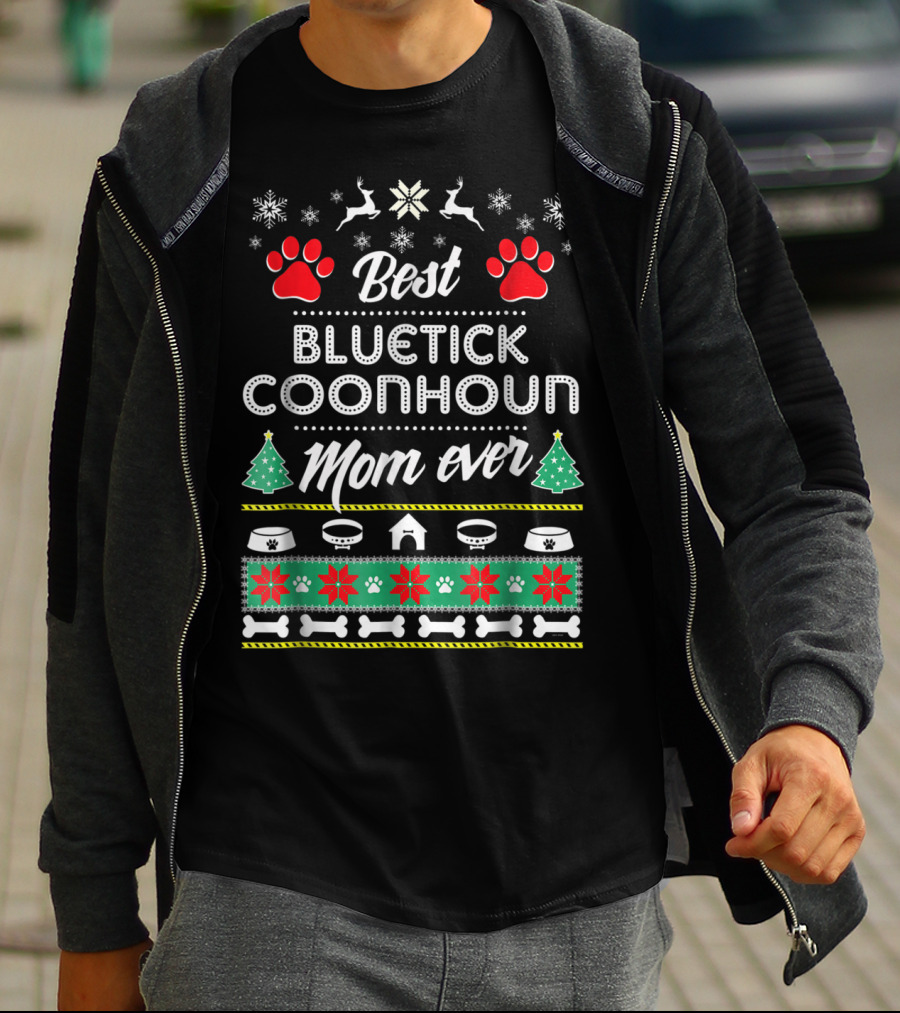 Best Bluetick Coonhound Mom Ever Christmas Paw Print Snowflake T-Shirt