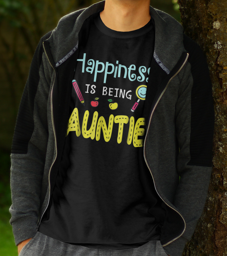 Happiness Is Being Auntie Pencil Apple Magnifying Glass T-Shirt
