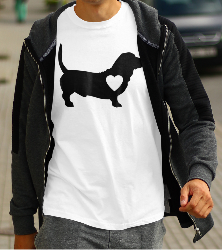 Basset Love Heart Silhouette Dog Idea Dog T-Shirt