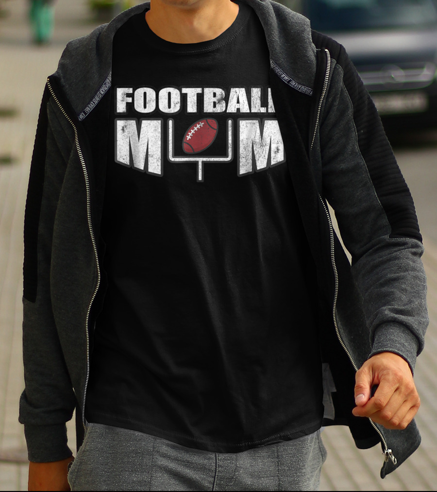 Football Mom Distressed Look With Goalpost And Ball For Mothers89 T-Shirt