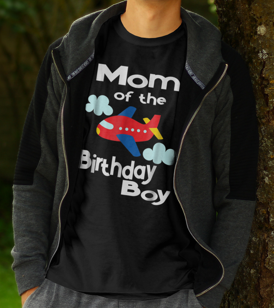Mom Of The Birthday Boy Airplane Clouds T-Shirt