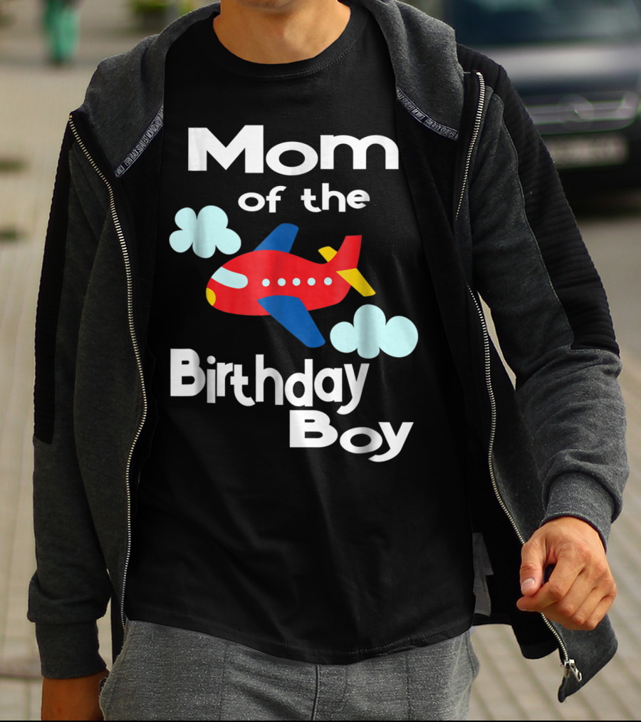Mom Of The Birthday Boy Airplane Clouds T-Shirt