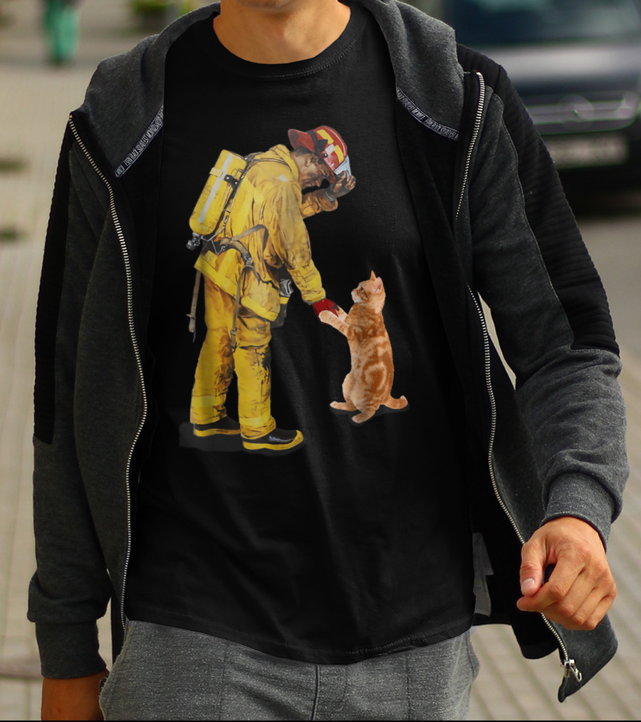 Cats Shaking Hands With Firefighter Mom T-Shirt