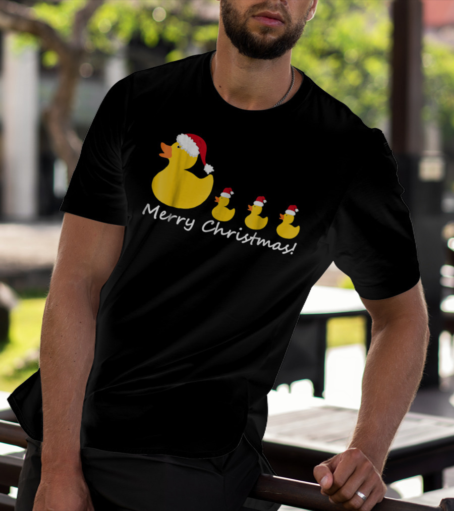 Merry Christmas Rubber Duck Family Santa Hat Mom Of Three T-Shirt