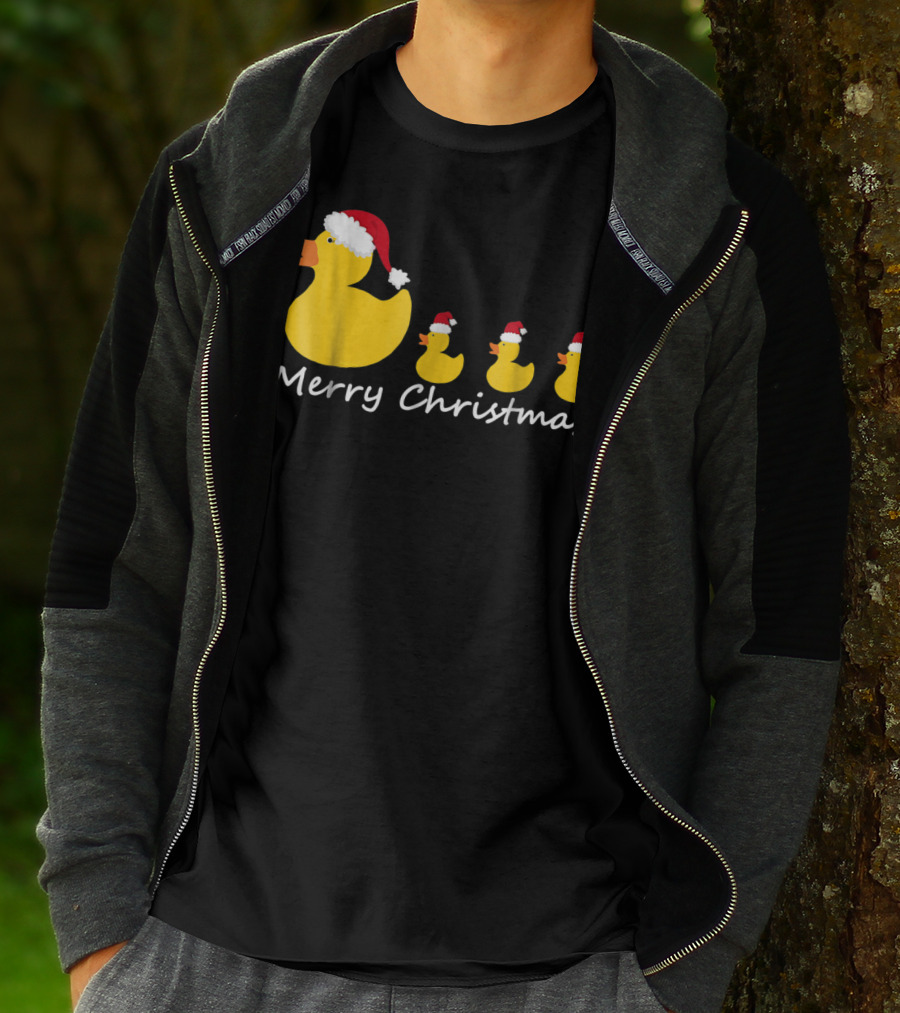 Merry Christmas Rubber Duck Family Santa Hat Mom Of Three T-Shirt
