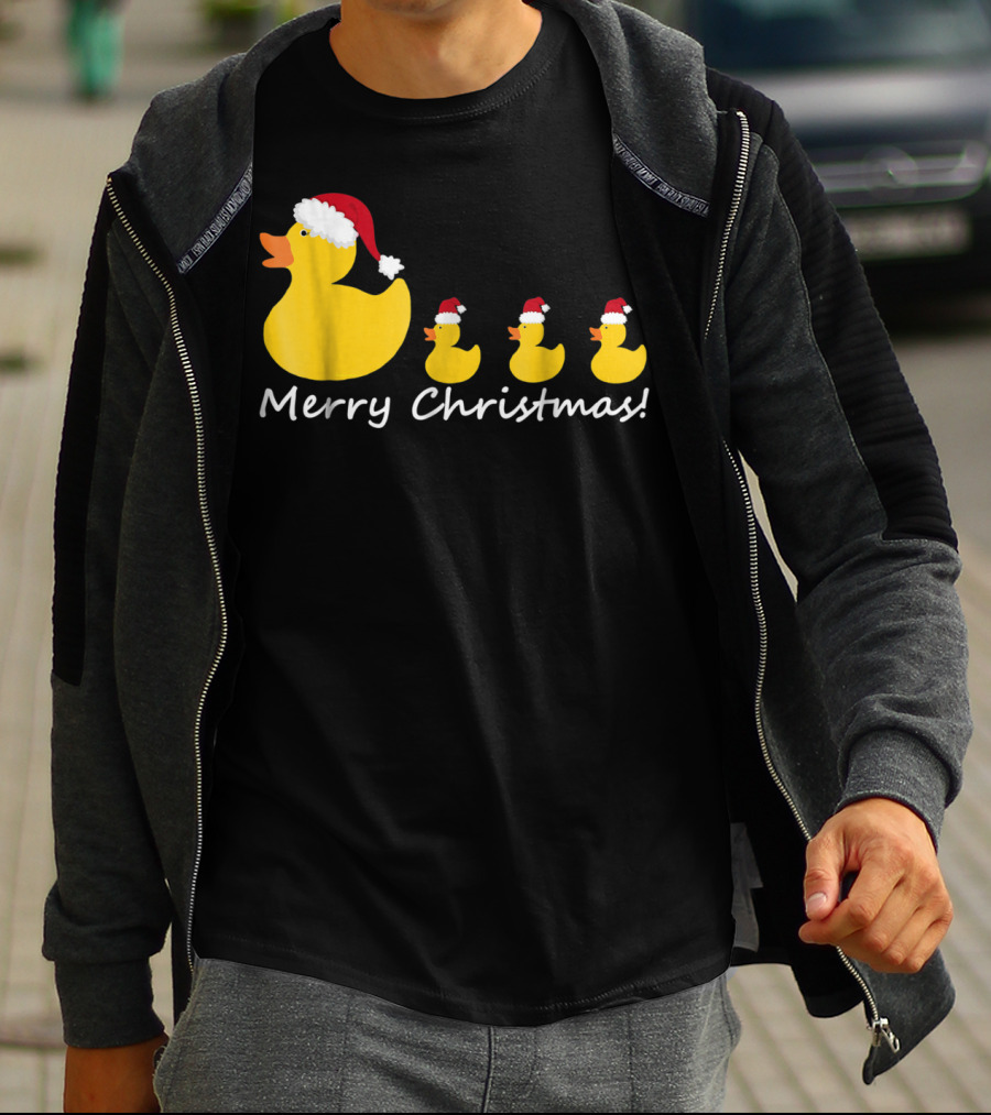 Merry Christmas Rubber Duck Family Santa Hat Mom Of Three T-Shirt