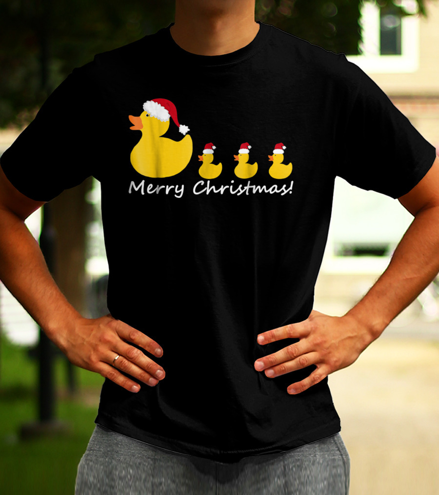 Merry Christmas Rubber Duck Family Santa Hat Mom Of Three T-Shirt