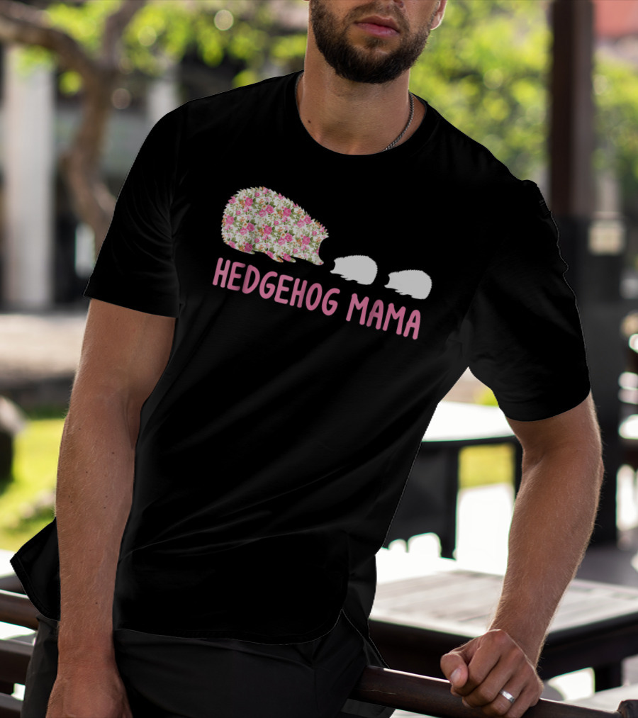 Hedgehog Mama With Floral Pattern And Babies T-Shirt