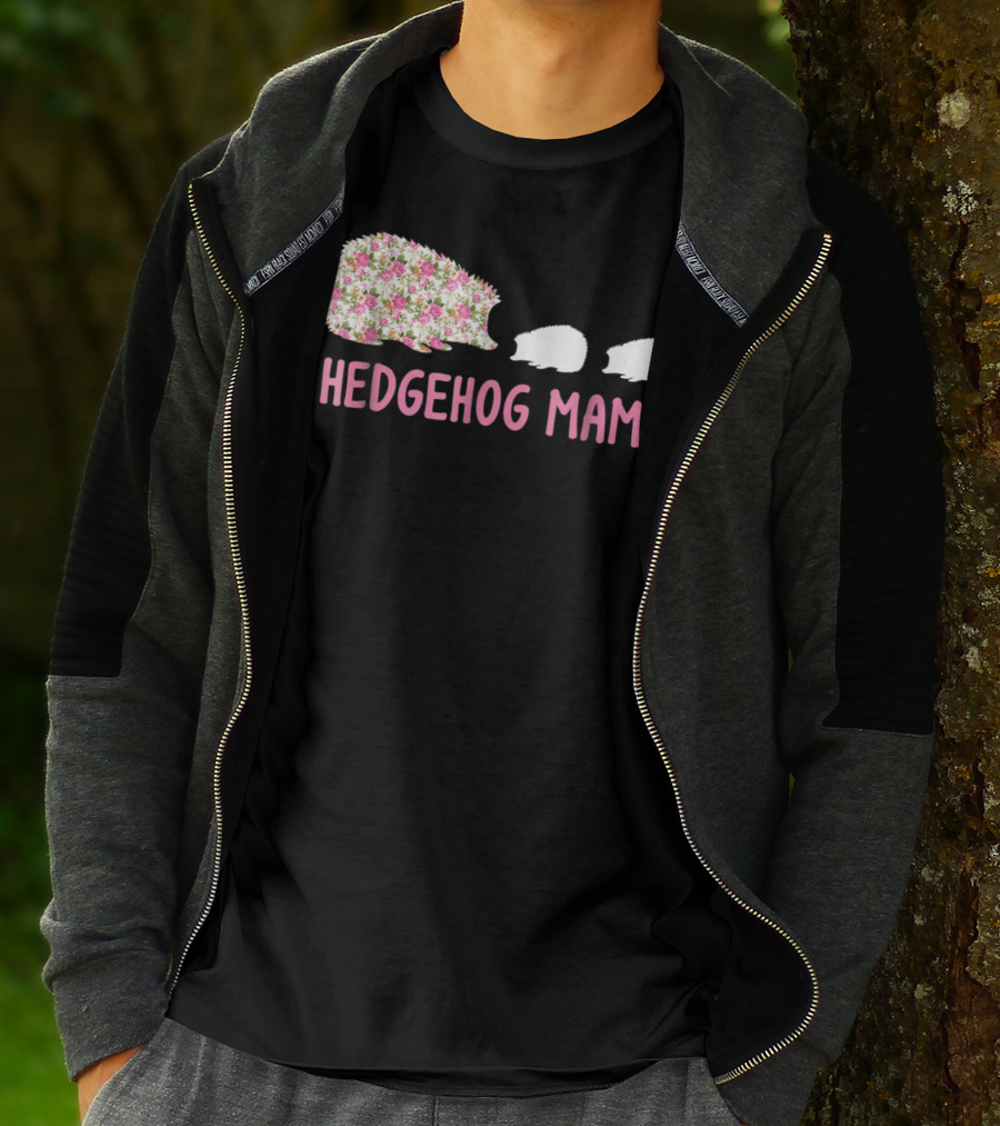 Hedgehog Mama With Floral Pattern And Babies T-Shirt