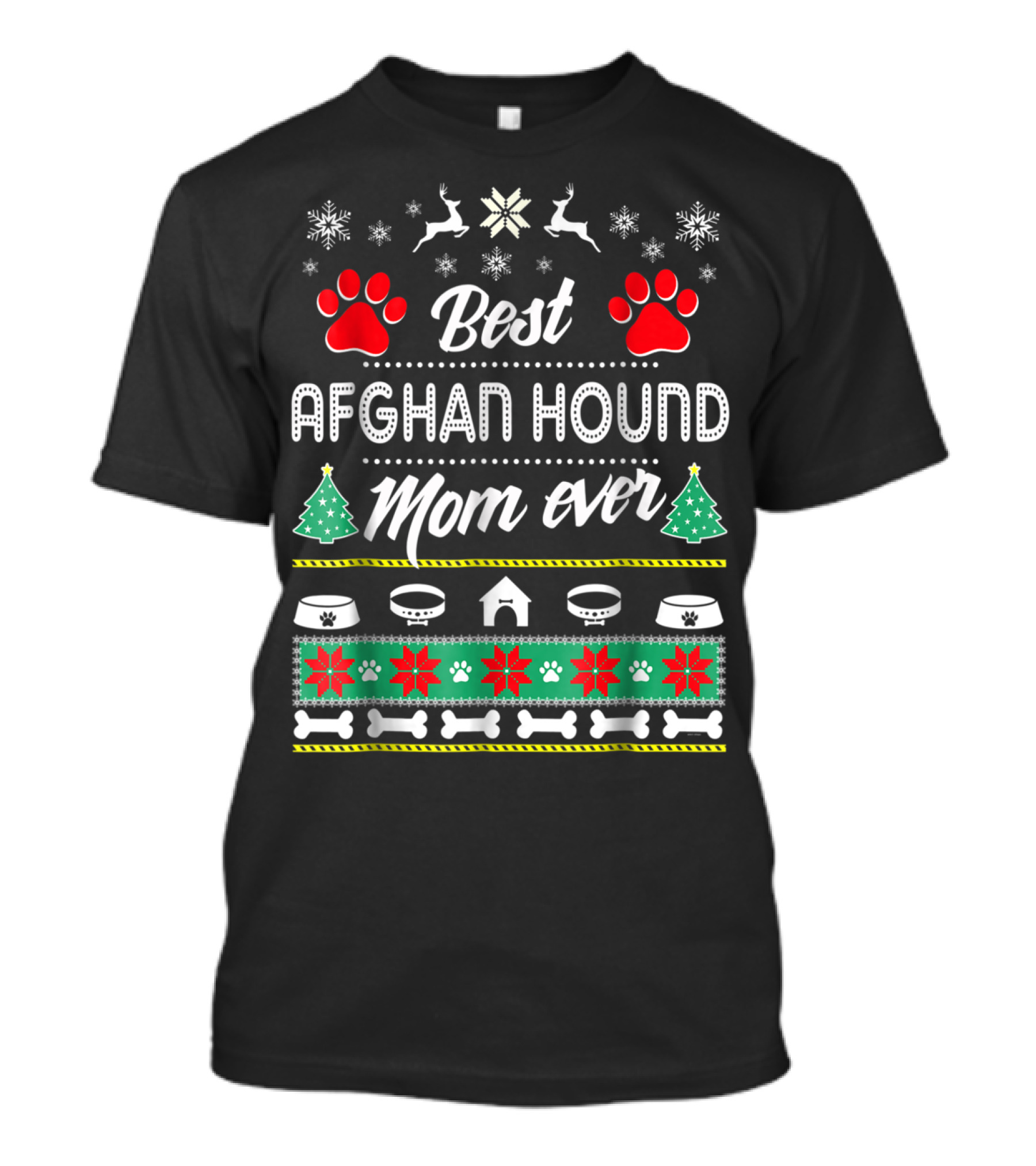 Best Afghan Hound Mom Ever Christmas Paw Snowflakes Trees T-Shirt