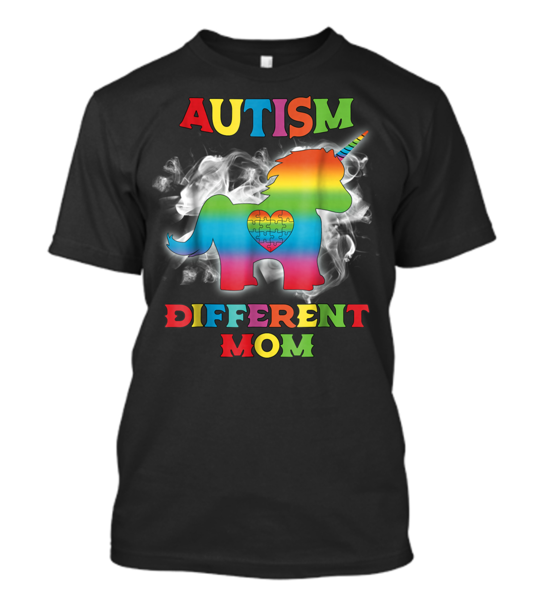 Autism Different Mom Rainbow Puzzle Heart Unicorn T-Shirt