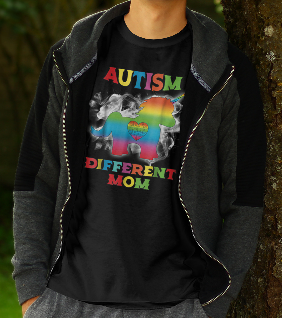 Autism Different Mom Rainbow Puzzle Heart Unicorn T-Shirt