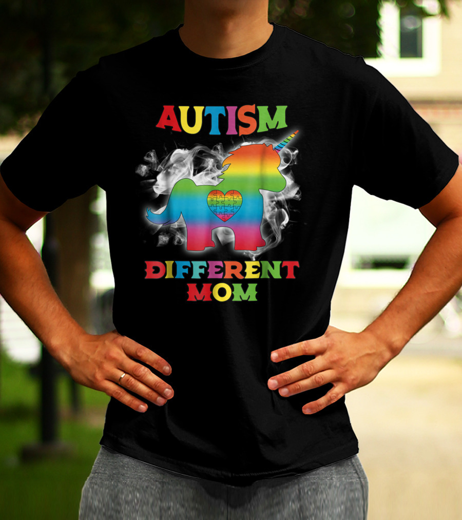Autism Different Mom Rainbow Puzzle Heart Unicorn T-Shirt
