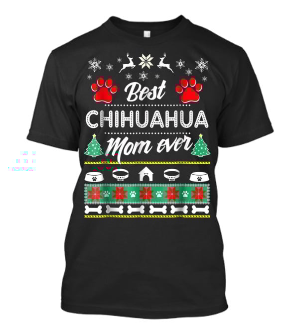 Best Chihuahua Mom Ever Christmas Design With Paw Prints And Festive Icons T-Shirt