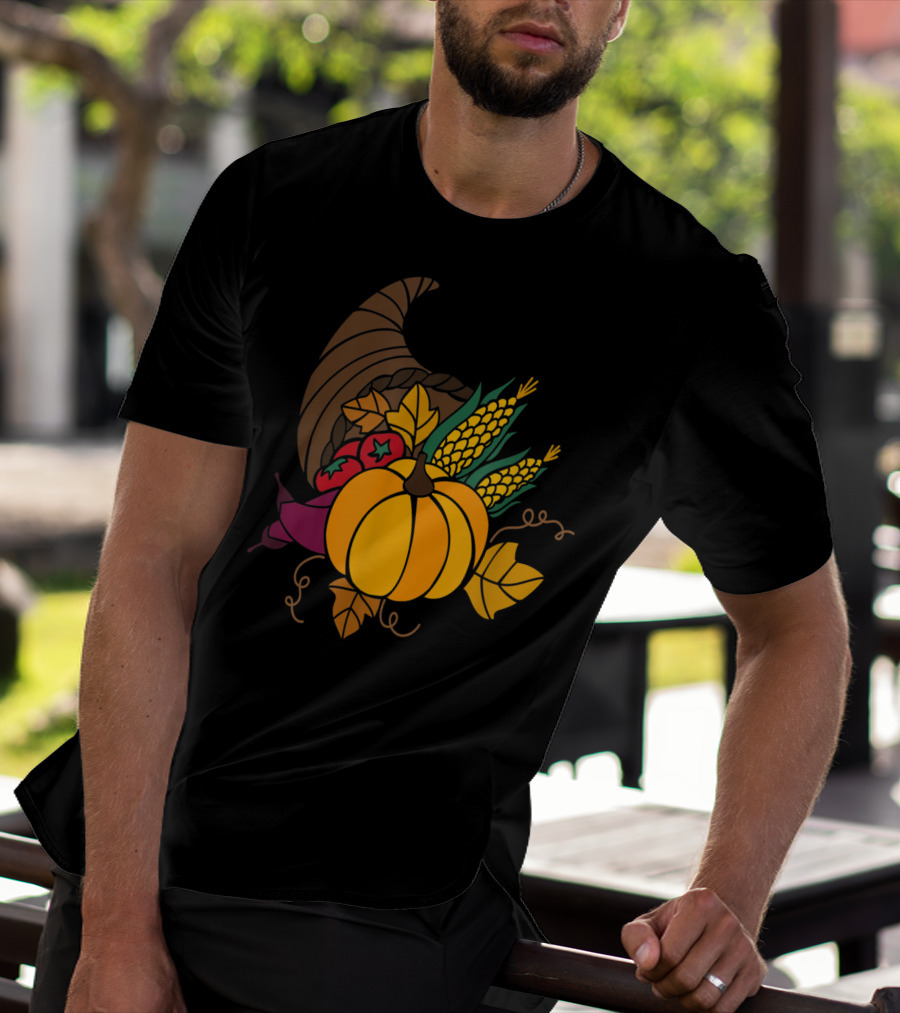 Cornucopia Autumn Harvest Thanksgiving Pumpkin Teacher Mom43 T-Shirt