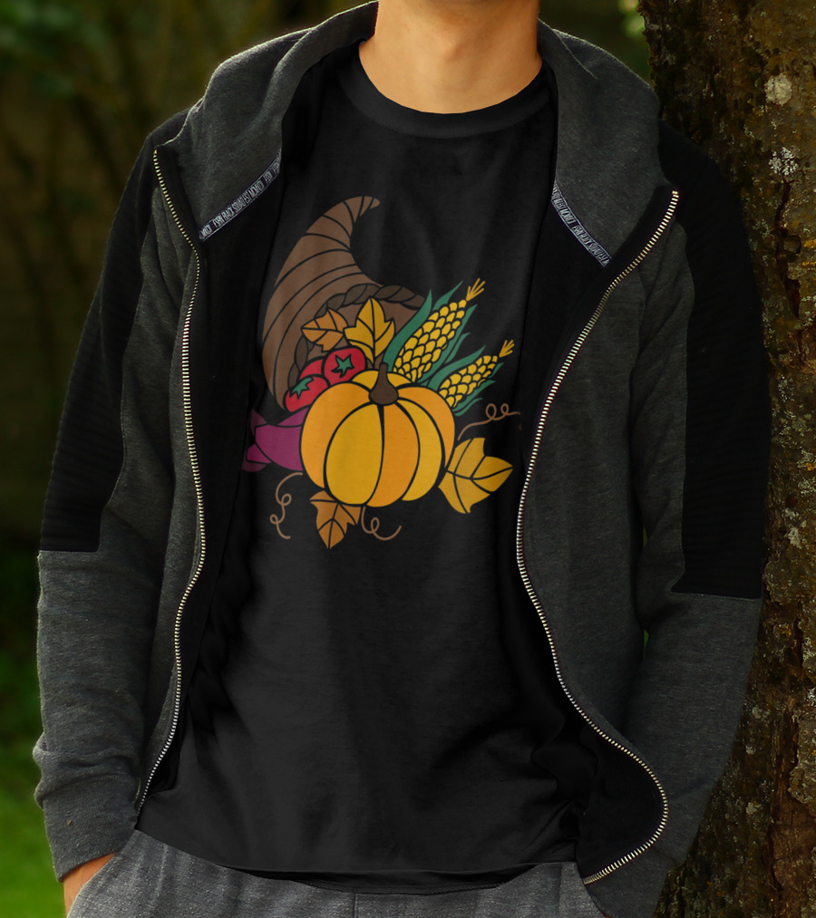 Cornucopia Autumn Harvest Thanksgiving Pumpkin Teacher Mom43 T-Shirt