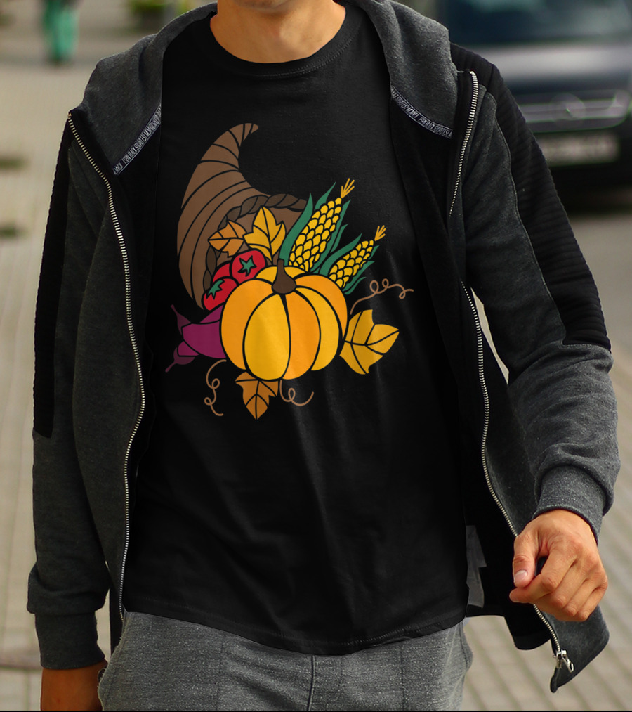 Cornucopia Autumn Harvest Thanksgiving Pumpkin Teacher Mom43 T-Shirt
