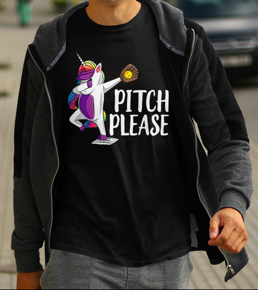 Pitch Please Dabbing Unicorn Funny Softball Player T-Shirt