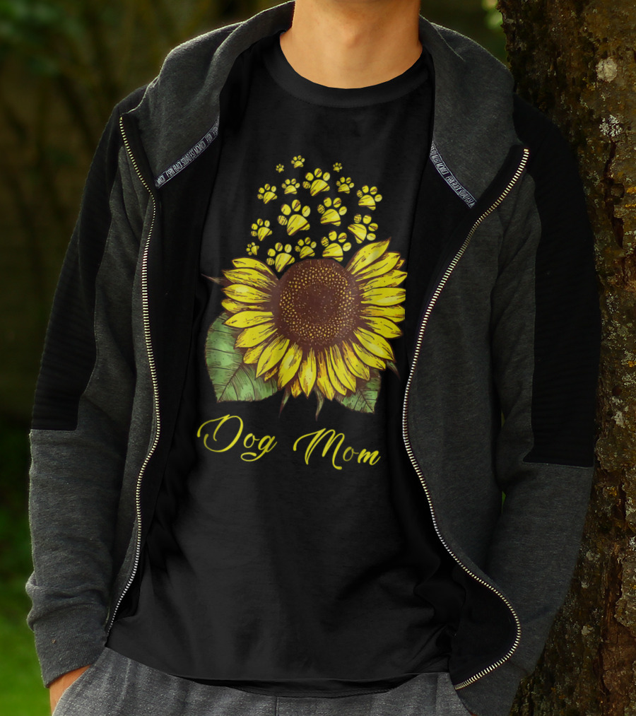Dog Mom Sunflower With Paw Print Accents T-Shirt