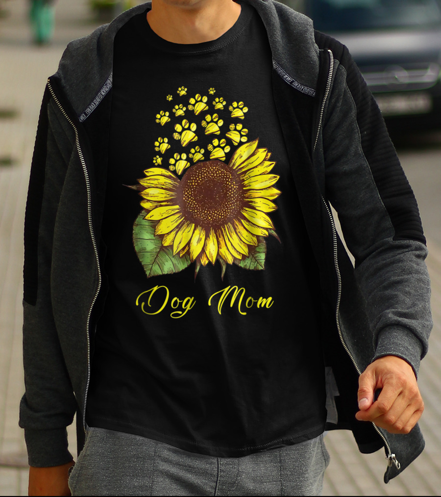 Dog Mom Sunflower With Paw Print Accents T-Shirt