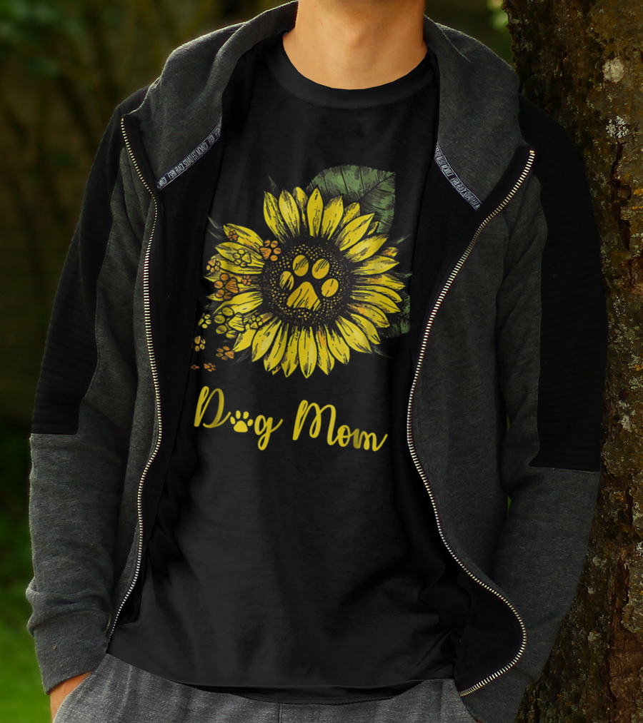 Dog Mom Paw Print Sunflower Blossom T-Shirt