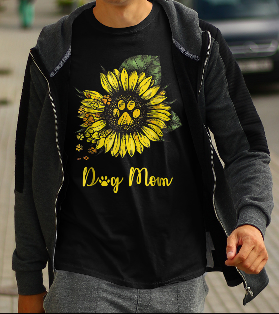 Dog Mom Paw Print Sunflower Blossom T-Shirt