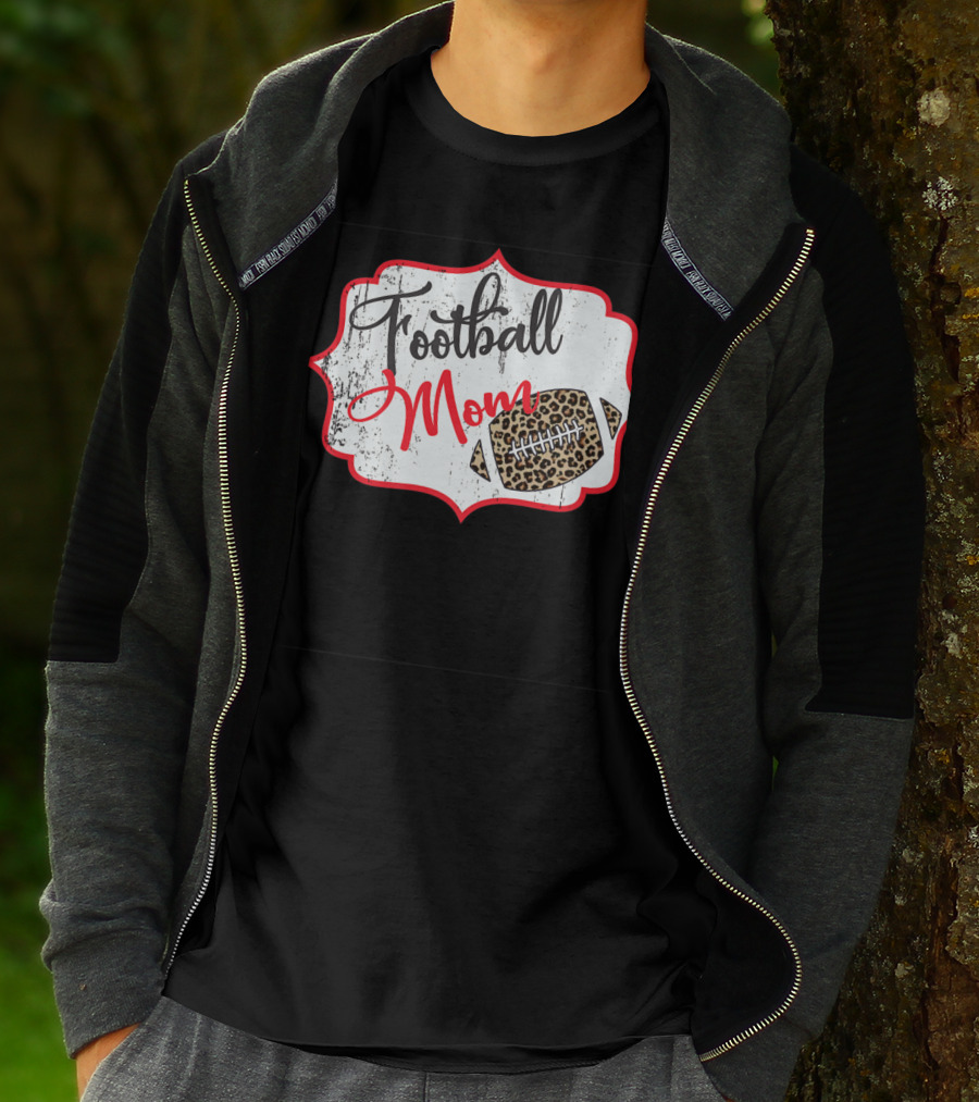 Football Mom Leopard Print Football T-Shirt