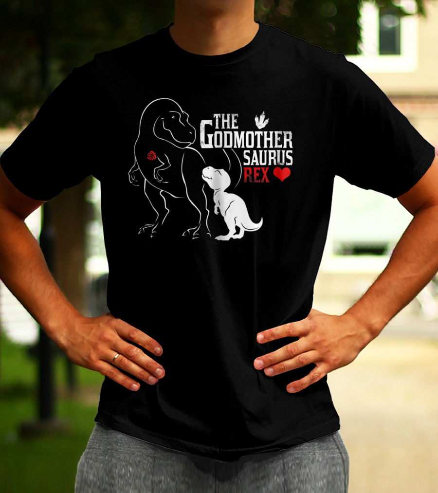 The Godmother Saurus Rex Mama Saurus Dinosaur Heart T-Shirt