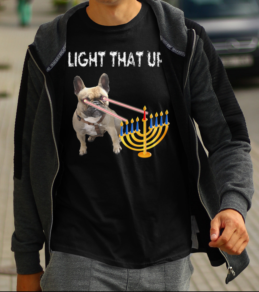 LIGHT THAT UP Hanukkah Frenchie Proud French Bulldog52 T-Shirt
