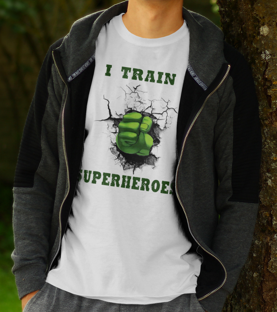 I Train Superheroes Mom Teacher Women Men46 Green Fist Cracking Ground T-Shirt