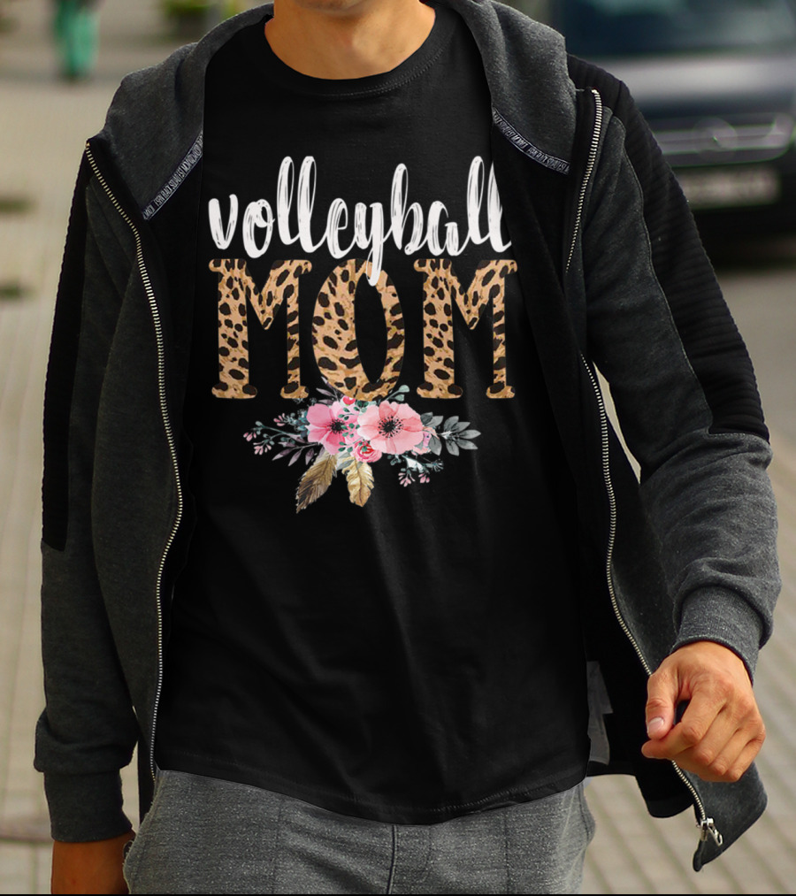 Volleyball Mom Leopard Floral Boho T-Shirt