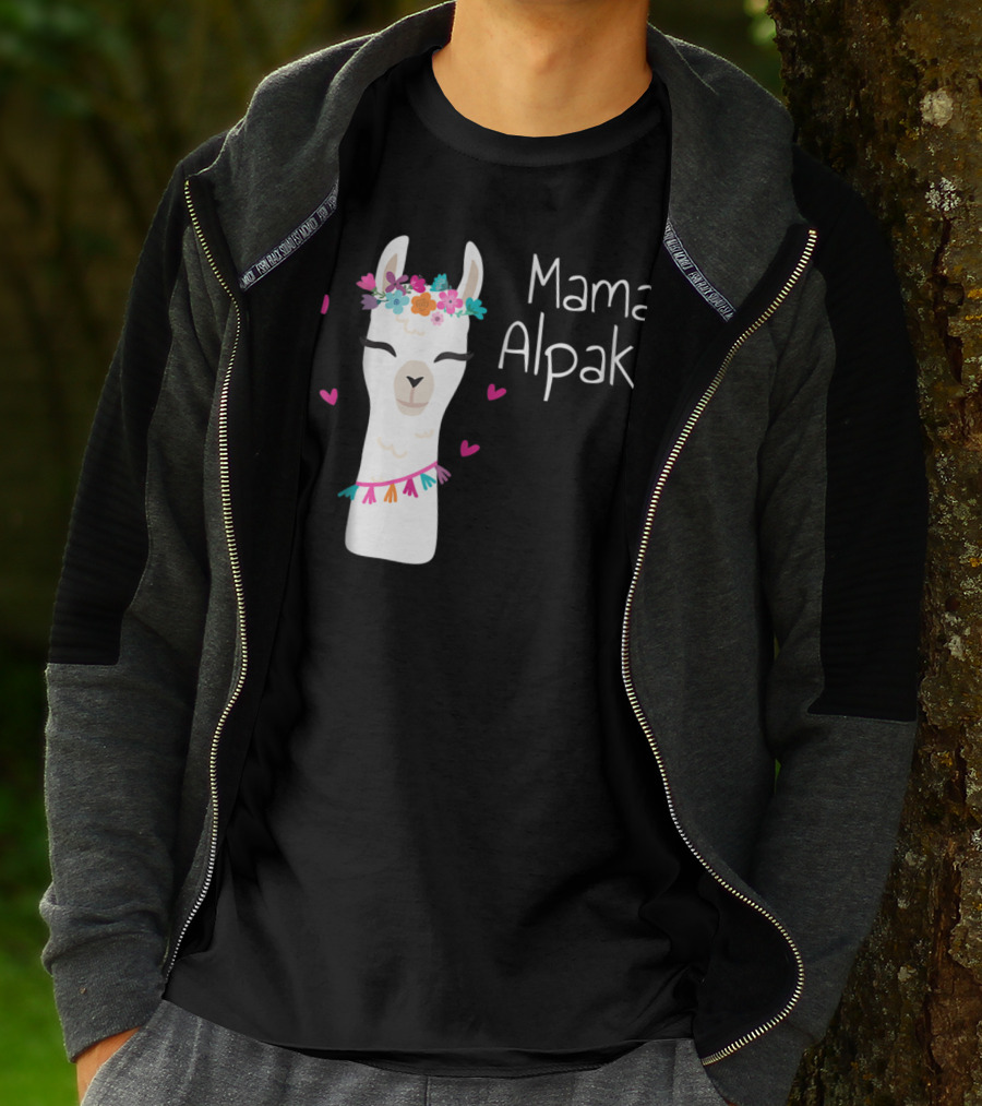 Mama Alpaka Funny Cute Floral Hearts T-Shirt