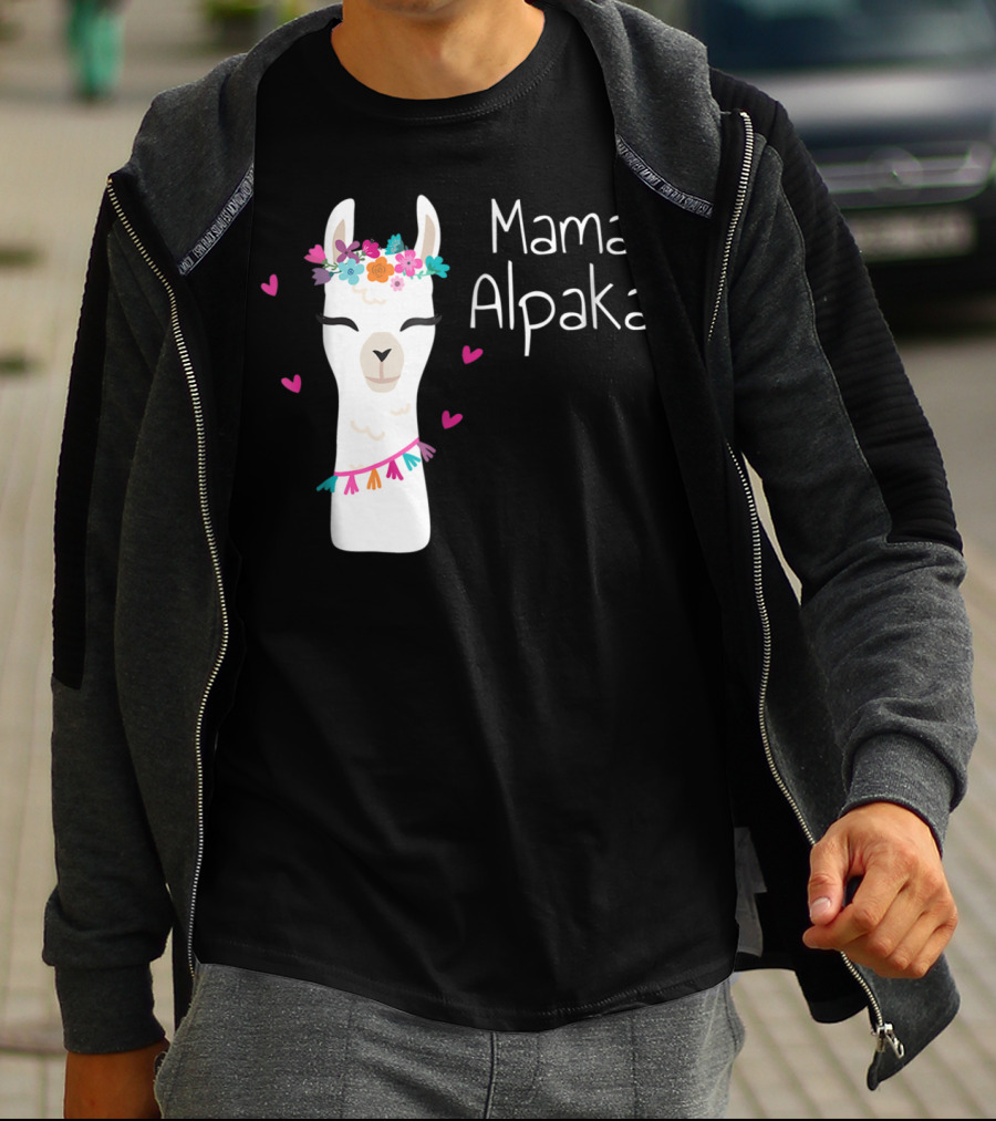 Mama Alpaka Funny Cute Floral Hearts T-Shirt