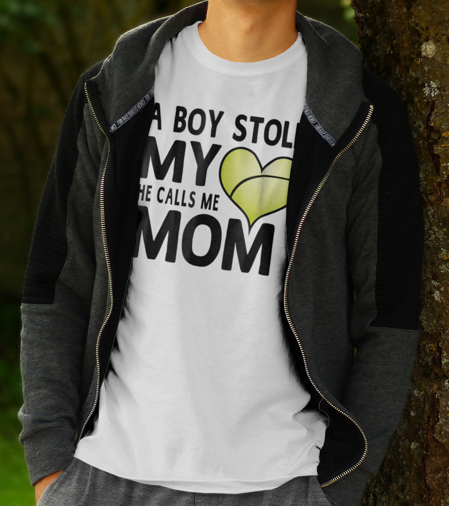 A Boy Stole My Heart He Calls Me Mom Tennis Ball Love T-Shirt