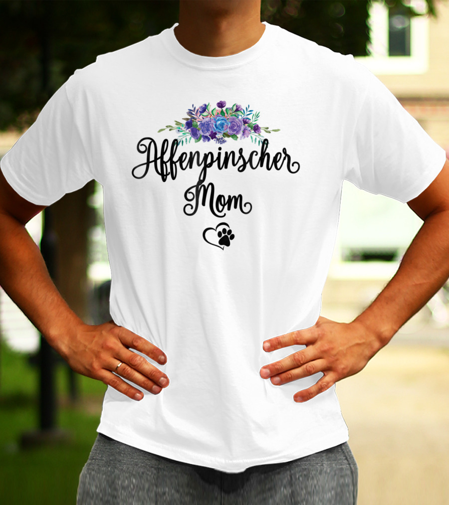 Affenpinscher Mom Floral With Heart And Paw T-Shirt