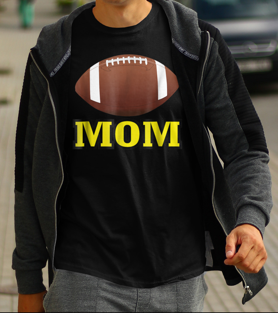 American Football Mom Gold Letters With Football T-Shirt