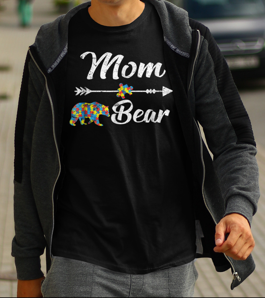 Mom Bear Arrow Heart Autism Awareness T-Shirt