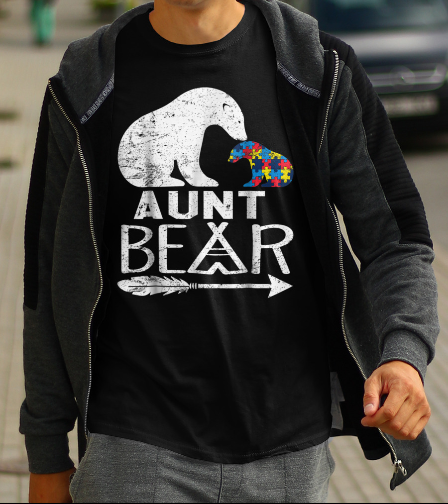 Aunt Bear Autism Awareness Puzzle Arrow Bear T-Shirt