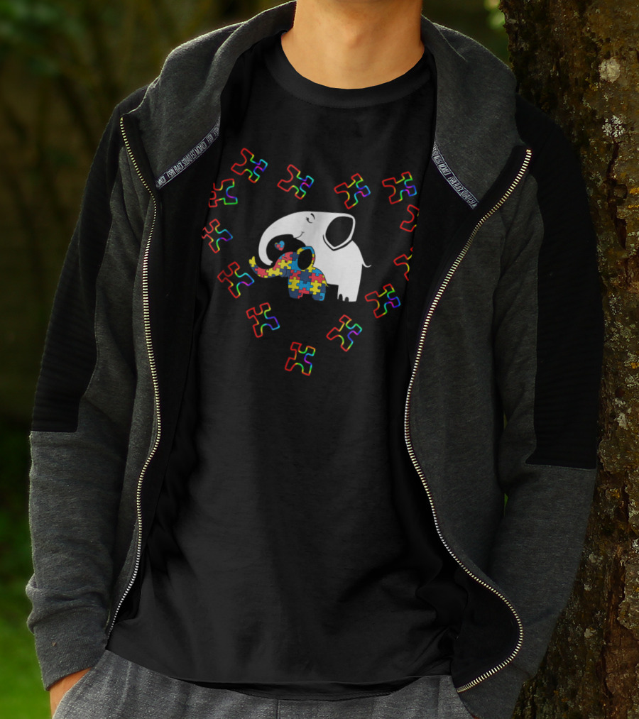 Autism Awareness Elephant Love Mom Kid Puzzle Heart T-Shirt