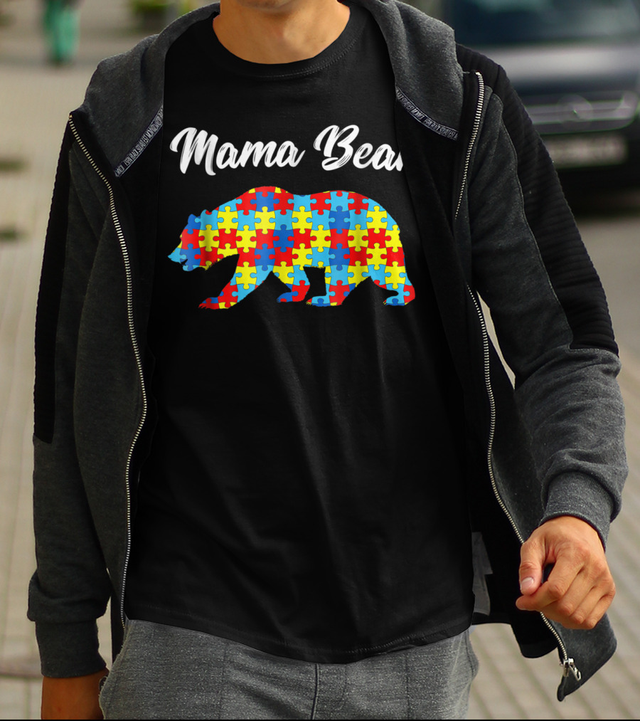 Mama Bear Autism Awareness Puzzle Pattern Bear51 T-Shirt