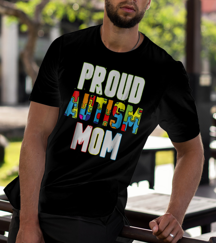 PROUD AUTISM MOM Autism Awareness Puzzle T-Shirt