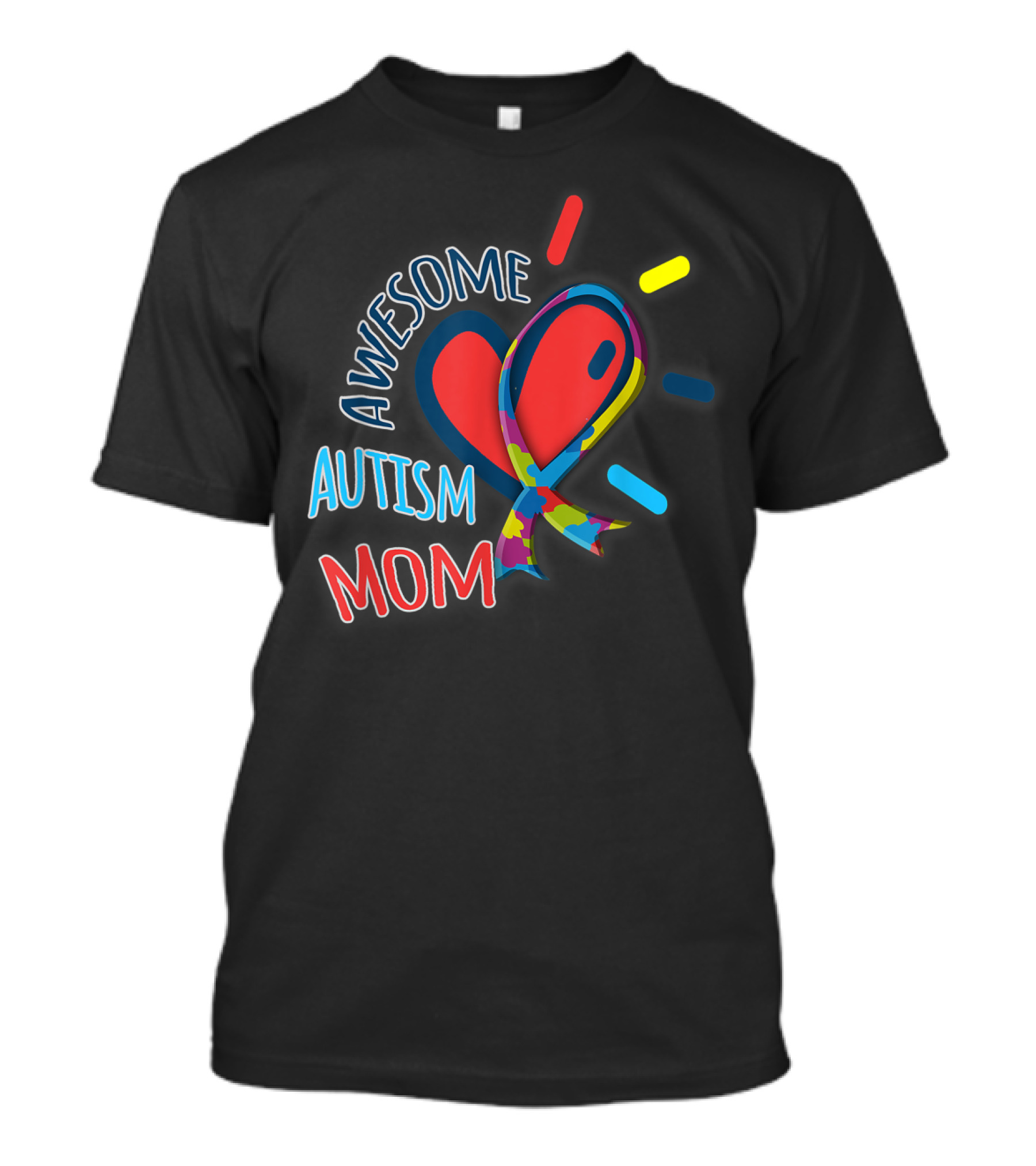 Awesome Autism Mom Heart And Puzzle Ribbon Awareness T-Shirt