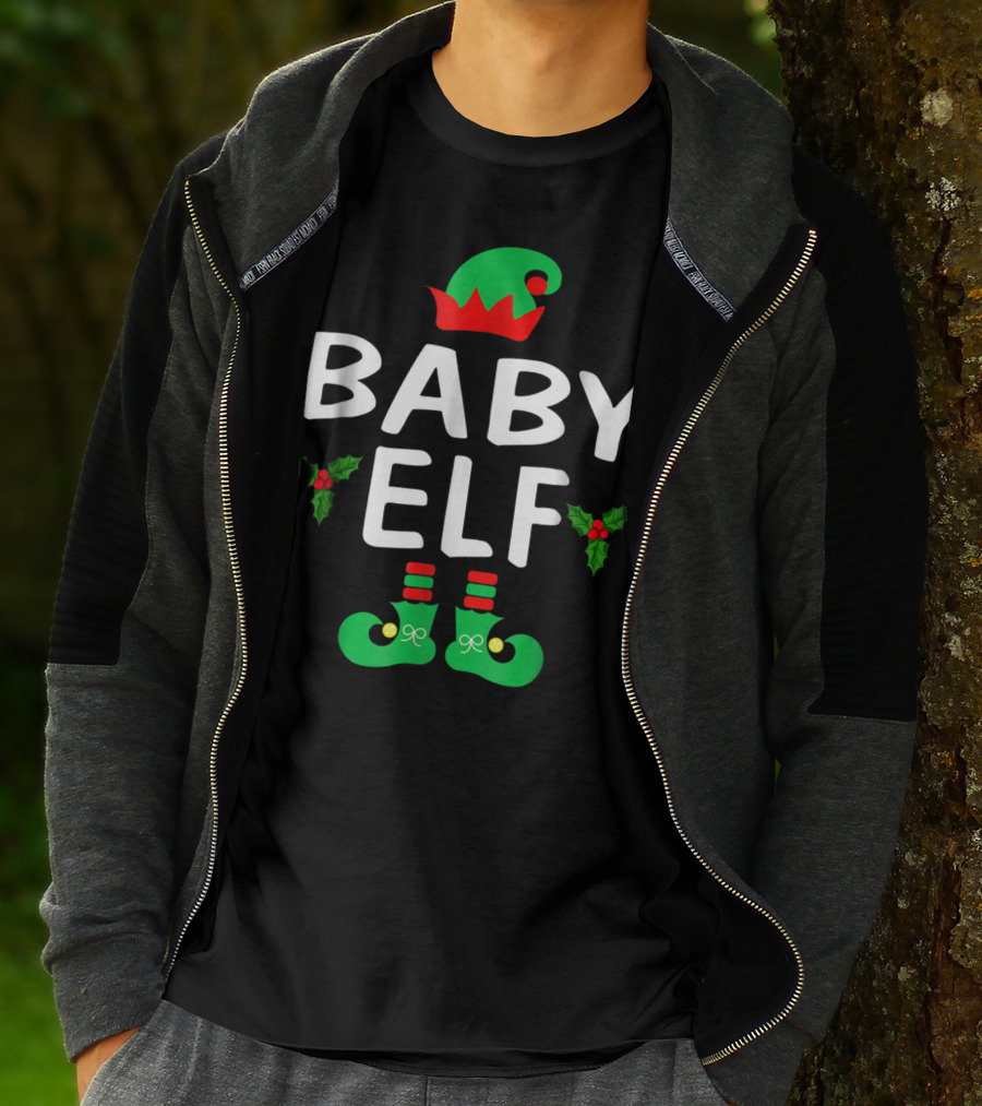 BABY ELF Christmas Green Hat Holly Boots T-Shirt
